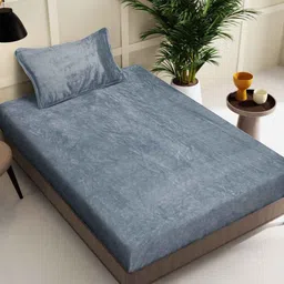 KLOTTHE Grey Woollen 300TC Single Bedsheet With Pillow Cover-image-18