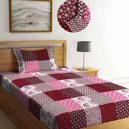Arrabi Multi Geometric 300 TC Cotton Blend Single Size Fitted Bedsheet with 1 Pillow Cover-picture-16