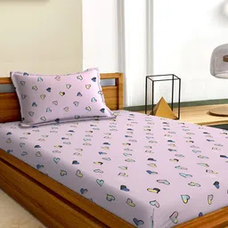 Aura Pink & Blue Printed 180 TC Single 120 GSM Bedsheet with Pillow Cover-image-40