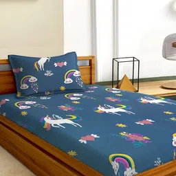 Aura Grey & Pink Cartoon Characters Microfiber 180 TC Single Bedsheet with 1 Pillow Covers-image-78