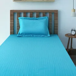 SWAYAM Blue 200 TC Cotton Single Bedsheet with 1 Pillow Cover-image-57