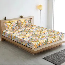 INDHOME LIFE Orange & Pink Floral 210 TC King Bedsheet with 2 Pillow Covers-image-13