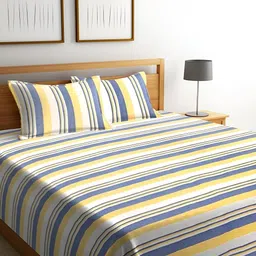 Innovative Edge Yellow Striped Cotton 180 TC King Bedsheet With 2 Pillow Covers-image-47