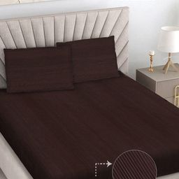 FABINALIV Coffee Brown Striped 300 TC King Bedsheet with 2 Pillow Covers-image-84
