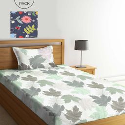 KLOTTHE Blue & White Floral 210 TC 2 Single Bedsheet with 2 Pillow Covers-image-98