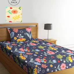 KLOTTHE Multicoloured Floral 210 TC 2 Single Bedsheet with 2 Pillow Covers-image-93