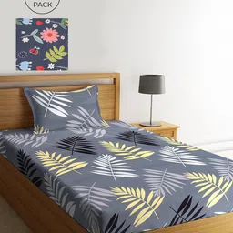 KLOTTHE Set Of 2 Multicoloured Floral 210 TC Single Bedsheet with 2 Pillow Covers-19