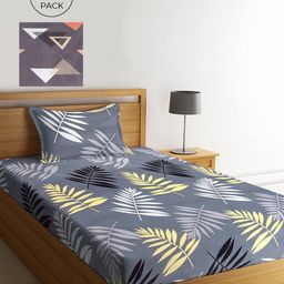 KLOTTHE Set Of 2 Multicoloured Floral 210 TC Single Bedsheet With 2 Pillow Covers-4