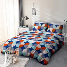 Aura Blue & Red Geometric 140 TC Queen Bedsheet with 2 Pillow Covers-12