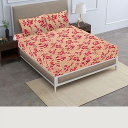 HASHCART Brown & Pink Floral Printed Cotton 210 TC Queen Bedsheet Set 2.25 m X 2.40 m-image-59