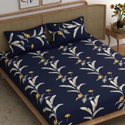 CHHAVI INDIA Blue & White Floral 210 TC Queen Bedsheet with 2 Pillow Covers-image-73
