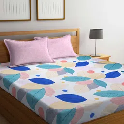 Arrabi Cotton Blend Super King Size Fitted Bedsheet with 2 Pillow Covers-22