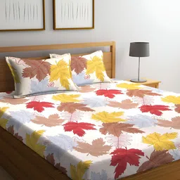 Arrabi White & Mustard Floral 300 TC King Bedsheet with 2 Pillow Covers-image-53