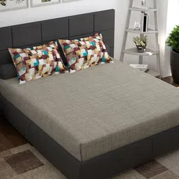 Story@home Taupe Solid 144 TC Cotton 1 Queen Bedsheet with 2 Pillow Covers-image-54