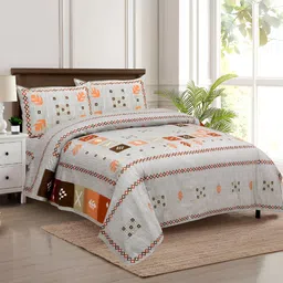 Kuber Industries Green & Orange Graphic 160 TC Cotton King Bedsheet with 2 Pillow Covers-52