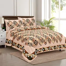 Kuber Industries Peach Ethnic Motifs Cotton 160 TC King Bedsheet With 2 Pillow Covers-44