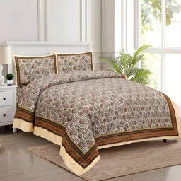Kuber Industries Cream & Brown 160 TC Cotton King Bedsheet with 2 Pillow Covers-10