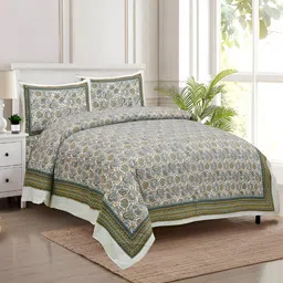 Kuber Industries Green & White Graphic Cotton 160 TC King Bedsheet With 2 Pillow Covers-image-94