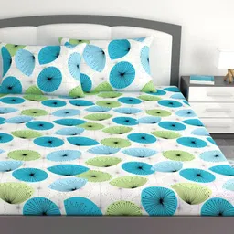 Divine Casa Turquoise Blue & White Floral 144 TC King Bedsheet with 2 Pillow Covers-image-42