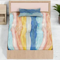 TARAN LIVING Blue & Yellow Geometric 130 TC Cotton Single Bedsheet with 1 Pillow Covers-image-33