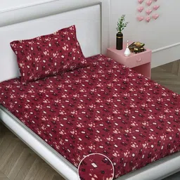 FABINALIV Maroon & Brown 300 TC Single Bedsheet with 1 Pillow Covers-image-96