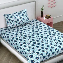 FABINALIV Blue & Pink Cartoon Characters 300 TC Single Bedsheet with 1 Pillow Covers-image-21
