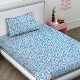 FABINALIV Blue & White Cartoon Characters 300 TC Single Bedsheet with 1 Pillow Covers-image-60