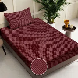 FABINALIV Maroon Striped 300 TC Single Bedsheet Set 2.20 m x 1.50 m-image-91