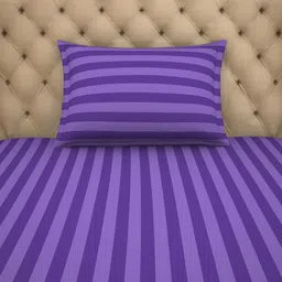 SPACES Violet Striped 210 TC Cotton 1 Single Bedsheet with 1 Pillow Cover image 4