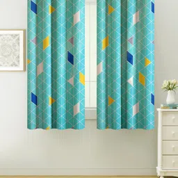 SWAYAM Blue & Yellow Geometrical Printed Single Window Curtain-36