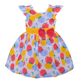 Wish Karo Girls Yellow & Blue Conversational Printed Cotton Fit & Flare Dress-image-6