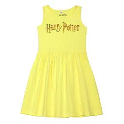 Harry Potter by Wear Your Mind Girls Yellow Printed Cotton Dress-picture-44