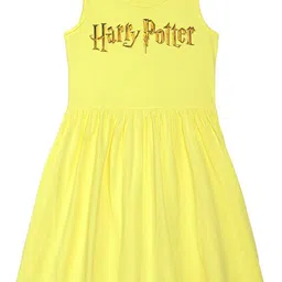 Harry Potter by Wear Your Mind Girls Yellow Printed Cotton Dress-image-29