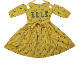ELLE Girls Mustard Yellow & Black Printed Fit and Flare Dress-picture-17
