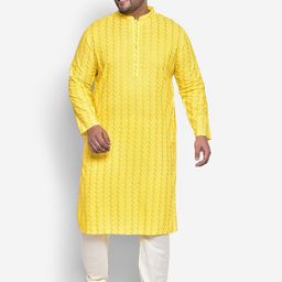 KISAH PLUS Men Yellow Thread Work Kurta-image-57