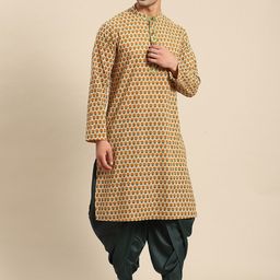 KISAH Men Yellow Geometric Printed Kurta-picture-10