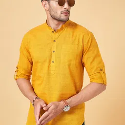 indus route by Pantaloons Mandarin Collar Straight Pure Cotton Kurta-image-70