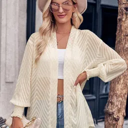 StyleCast Off White Self Design Open Front Shrug image 1