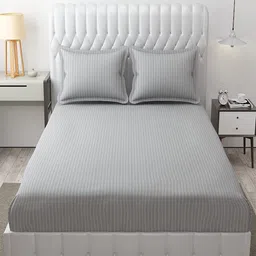 Hammer Home Grey Striped 200 TC King Bedsheet with 2 Pillow Covers-picture-16