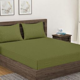 Hammer Home Green Striped 200 TC Flat Cotton King Bedsheet with 2 Pillow Covers-image-26