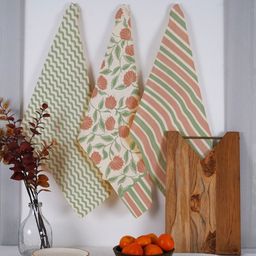 Ratan Cart 3Pcs Peach-Colored & White Printed Cotton Kitchen Towels-38