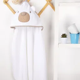 KICKS & CRAWL Kids White Solid 270 GSM Cotton Hooded Towel-picture-57