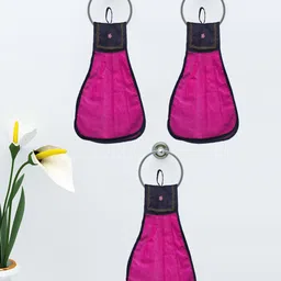 Athom Trendz Pink Set of 3 Loop Hanging Cotton Hand Towel-17