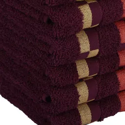 BIANCA Burgundy Set Of 6 Mercerized Combed Cotton Bumpy-Striped Towels image 4