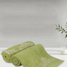 LUSH & BEYOND Lime Green & White 2 Pieces Striped Pure Cotton 500 GSM Bath Towels-image-88