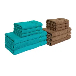 SPACES Set of 6 Sea Green  & Brown Solid Cotton 380 GSM Towel Set image 3