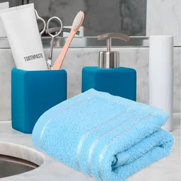 Kuber Industries Pink & Blue 4 Pieces Lining Design Pure Cotton Face Towels-10