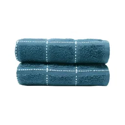 MYTRIDENT 2-Pcs Blue Patterned Pure Cotton Hand Towel-34