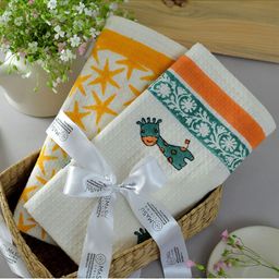 MASU LIVING White & Orange 2 Printed Cotton 380 GSM Bath Towel-56