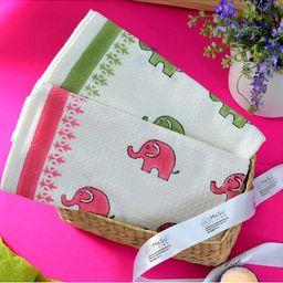 MASU LIVING White & Green 2 Printed Cotton 380 GSM Bath Towel-image-41